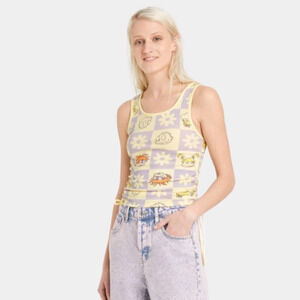 Women's Rugrats Cinched Cropped Graphic Tank Tee Shirt Yellow Large